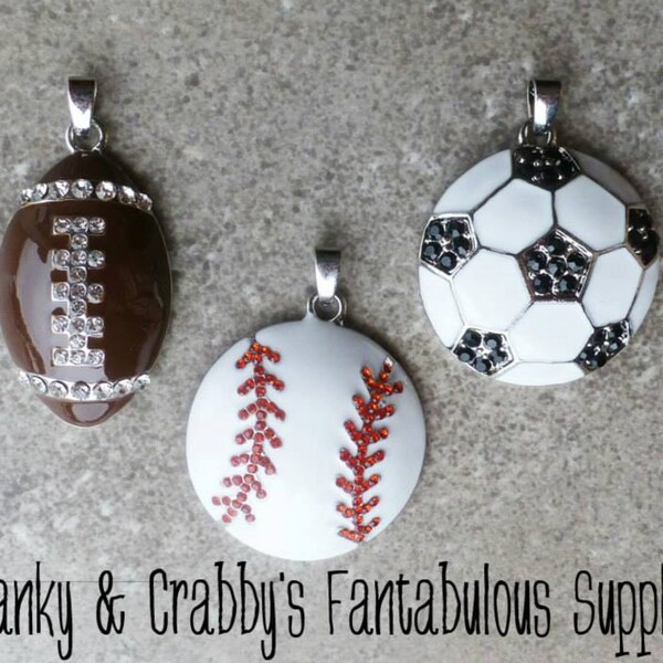 Sports Enamel and Rhinestone Pendant  - Sports-  Chunky Necklaces - 46mm x 35mm Choice of Style