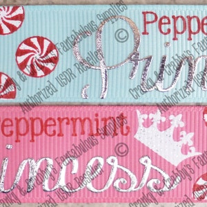 7/8&quot; Peppermint Princess  - Peppermint Princess   - US Designer Printed Ribbon - 1yd  - Red  foil