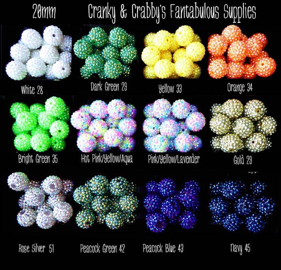 SMALL 12mm Resin Rhinestone Beads set of 20-38 Colors to Choose From Focal Bead