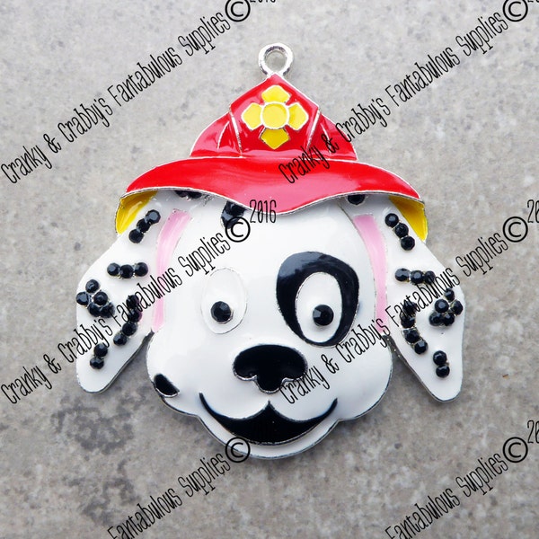 Fire Dog Pendant - Original design - Enamel with Rhinestones -  Chunky Necklaces - 54mm x 51m   Dalmation