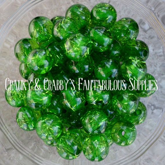 I 12mm GREEN Tinsel Glitter Beads - Set of 20 - Chunky Necklaces