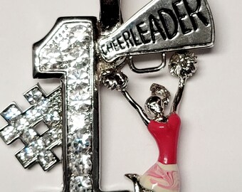 CLEARANCE Rhinestone #1 Cheerleader Pendant with magnetic clasp