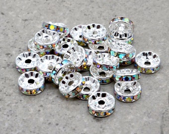 17mm Rhinestone Wave Spacer Set of 10, Silver Rondelle Spacer Beads for  Chunky Bubblegum Nacklace, Pens, Keychains, Lanyards & Jewelry 