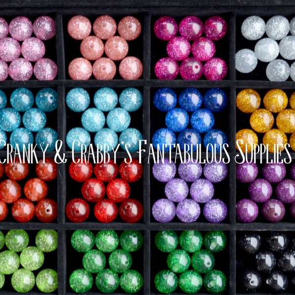 20mm NEW COLORS SUPER Glitter Beads  -  Chunky Necklaces - Bag of 10 - 16 Colors - red, green, turquoise, silver, gold, pink, purple, black