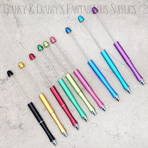 v  METALLIC Beadable Metal Pen Blank - Add beads Pen - 9 colors available - Fit bead with 1.75mm hole or larger