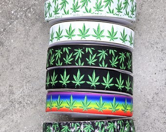 v Marijuana Glitter Ribbon  - US Designer Printed Ribbon - 1yd -  7/8, 1.5, 3 inch