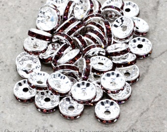 i 10mm x 4mm Lavande Cristal Rondelle Spacer Metal Alloy Beads - Silver - Chunky Necklaces - set of 25 or 50 - Work on PENS only