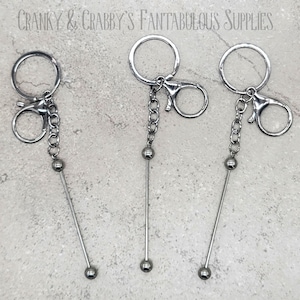 Beadable Blanks - GUNMETAL Key Chain or Pendant - Add beads  - Fit bead with 1.75mm hole or larger - 58mm bar