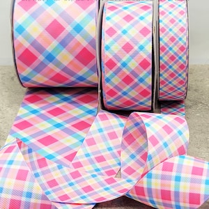 Spring Plaid - Easter  - US Designer Printed Ribbon - 1yd -  Pastel Rainbow Colors - 7/8 inch, 1.5 inch or 3 inch