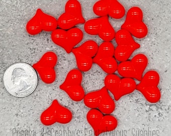 I 17x22mm Puff Heart Beads  -  Chunky Necklaces - set of 10  Red