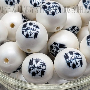 I 20mm Strange Stencil Print  on matte pearl   -  Chunky Necklaces - Set of 10 - Alternate World