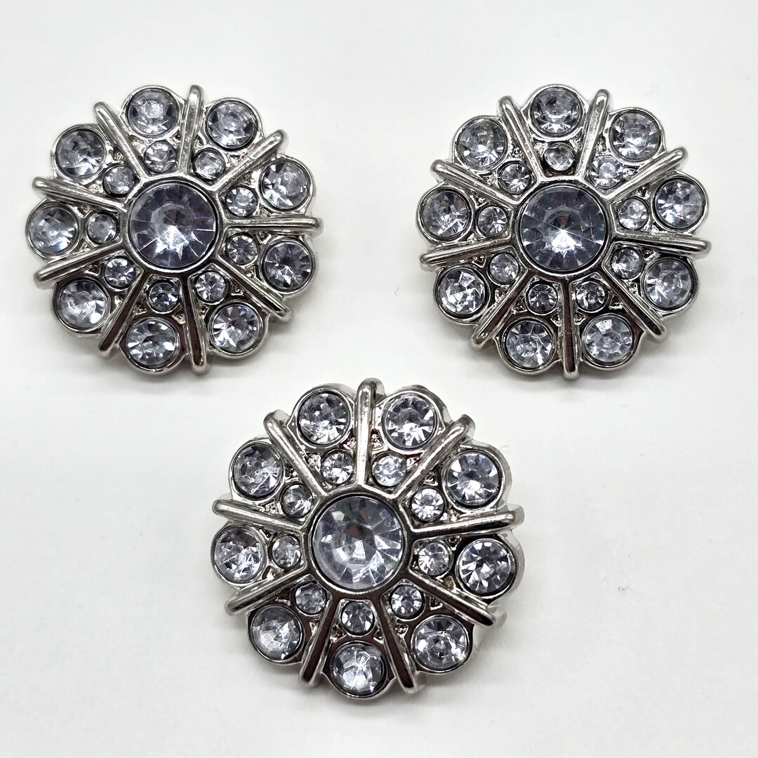 V CLEARANCE - Radial Rhinestone Button - 25mm - Silver Acrylic - Clear ...