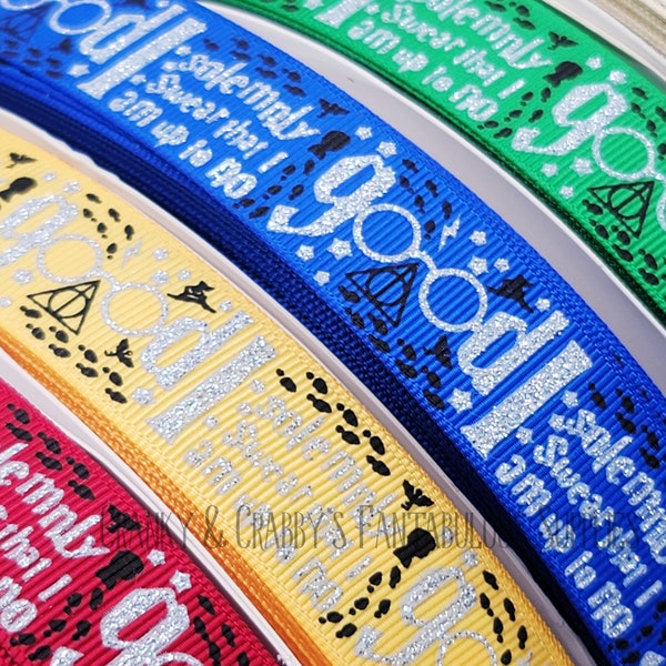 7/8" What are you up to? - US Designer Bedrucktes Farbband - 1yd - No Good - Trouble maker - Glitzersiebdruck - 6 Farben