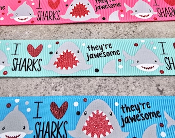 v I Heart Sharks Ribbon - Amerikanskt designertryckt band - 1yd - De är häpnadsväckande