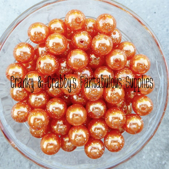 I 12mm Orange Glitter Pearls Beads Chunky Necklaces Set of 20