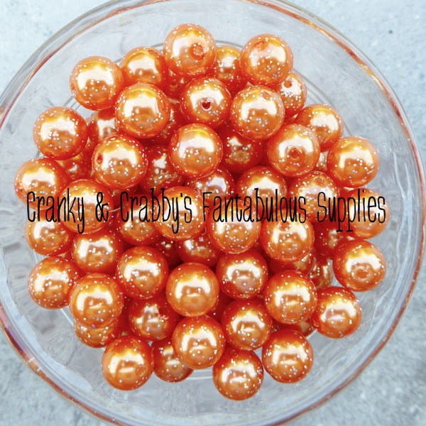 I  12mm Orange Glitter Pearls Beads   -  Chunky Necklaces - Set of 20  - Princess PEarls