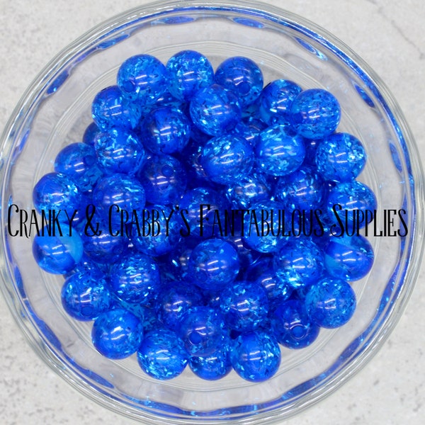 I  12mm BLUE Tinsel Glitter Beads  -  Set of 20 - Chunky Necklaces