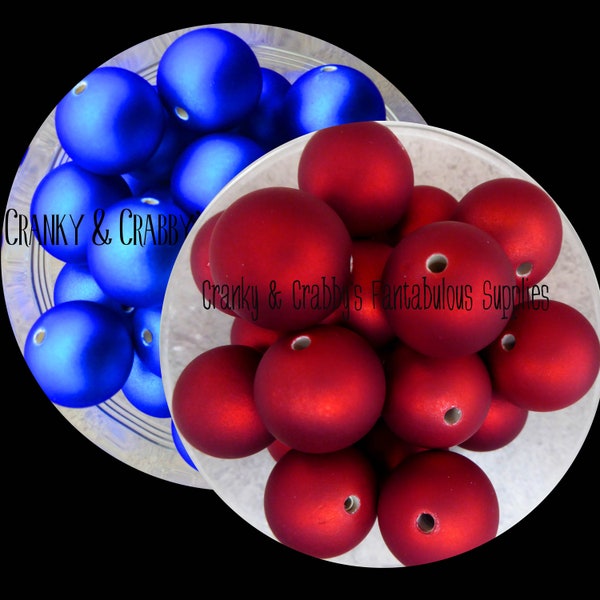 20mm Satin Finish Beads  -    Chunky Necklaces - Set of 10  - 2 color choices - Rubberized - Electric Blue or Really Red