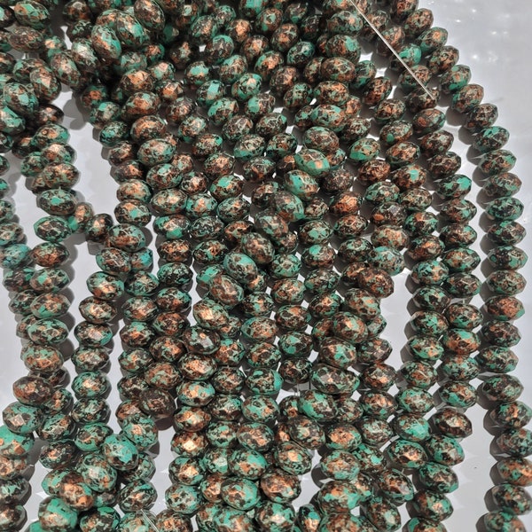 CLEARANCE  Strand 12mm x 10mm Faceted Rondelle - Faux Oxidized Copper Patina - Strand of 35
