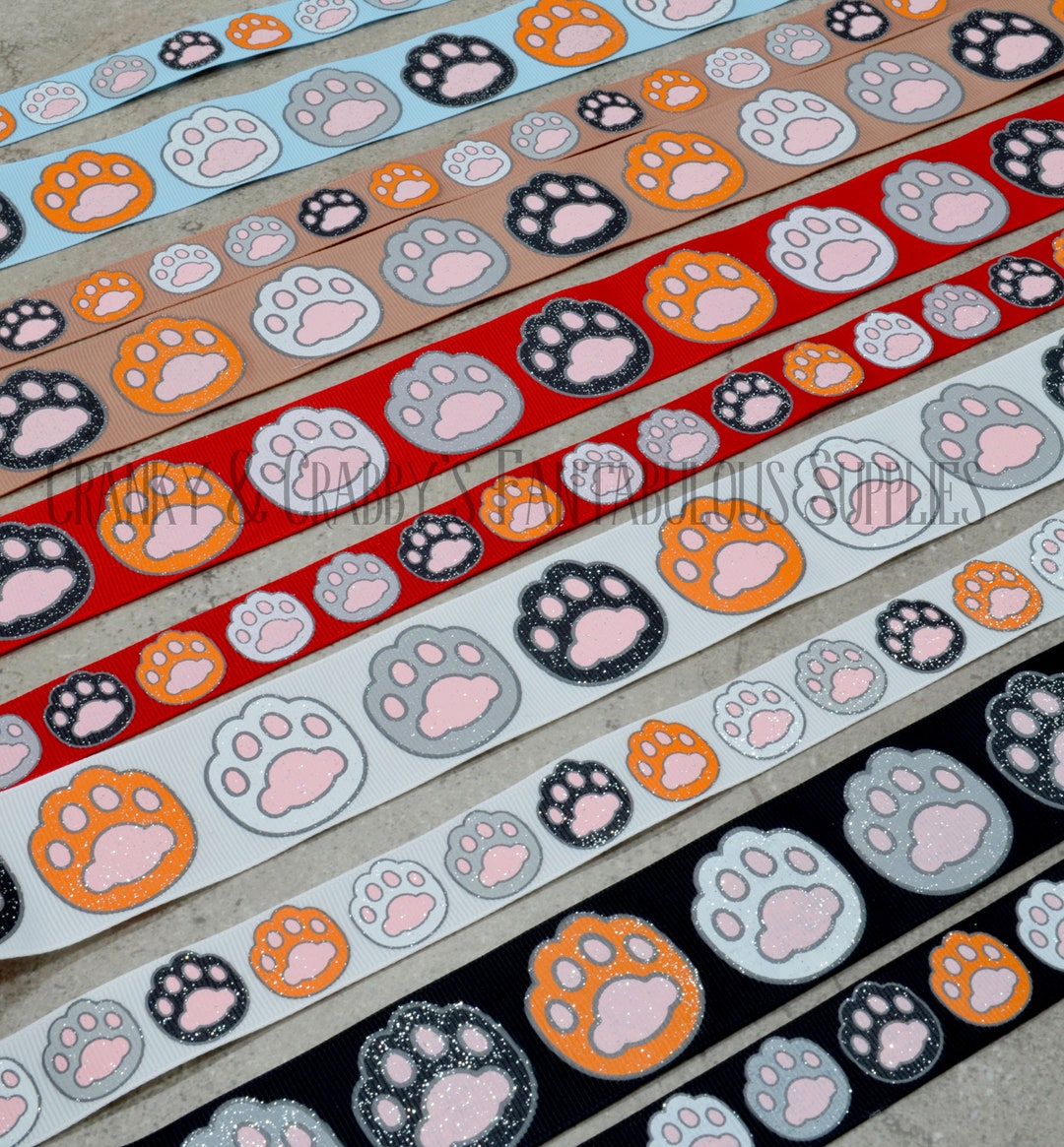 Cat Paws Screen Printed Ribbon - US Designer Printed Ribbon - 7/8 Inch ...