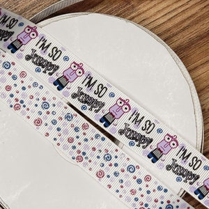 CLEARANCE Fear I&#39;m So Jumpy  - 7/8&quot; Emotions Collection - Anxiety - US Designer Printed Ribbon -  5 yards  - CLEARANCE