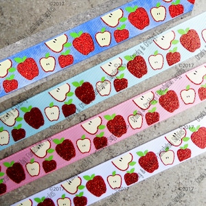 Nastro stampato da 7/8&quot; Sweetest Apple in the Bunch Scatter - 1 iarda - Rosa, blu, bianco o NEW DENIM - Glitter