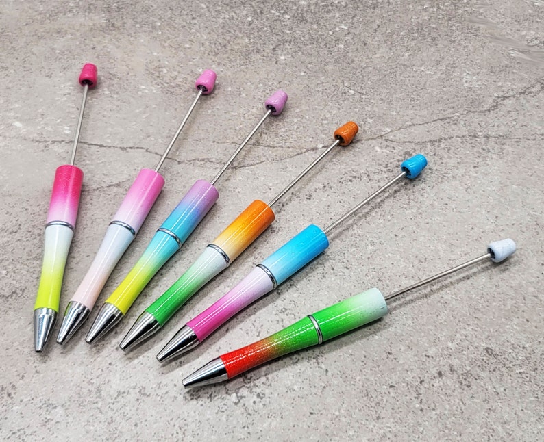 v SET Of 5 - Gradient or Ombre Beadable PLASTIC Pen Blanks - Add beads Pen - 13 colors available - Fit bead with 1.75mm hole or larger image 3