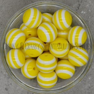 20mm Resin Gumball Stripe Beads  -  Chunky Necklaces - Set of 10 - Yellow