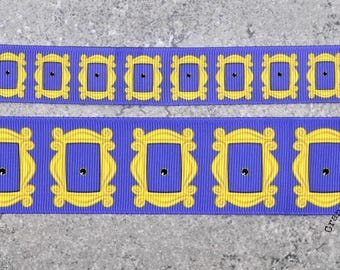 v  7/8 or 1.5 in Purple Door -  US Designer Printed Ribbon - 1yd  - Friends Frame