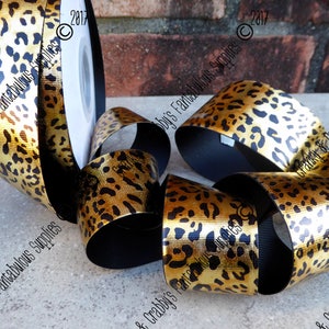 Coleção Leopard Laser - LASER FOIL - 7/8&quot; ou 1,5&quot; de largura - Fita impressa de designer dos EUA - 1 jarda