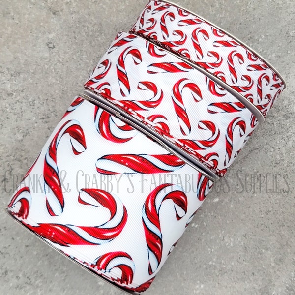 Candy Cane Scatter Print - US Designer Printed Ribbon - 1yd - 3 Widths 7/8, 1.5, 3 inch - Christmas