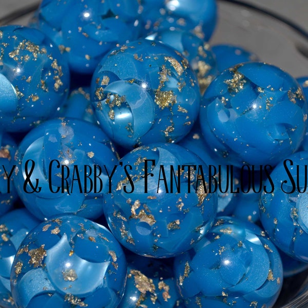 20mm Blue Fools Gold Resin Beads  -  Chunky Necklaces - Set of 10 - Gold Fleck, Metallic