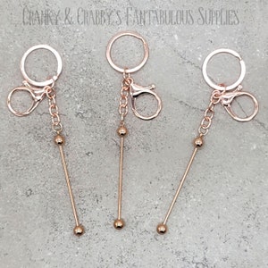 Beadable Blanks - ROSE GOLD Key Chain or Pendant - Add beads  - Fit bead with 1.75mm hole or larger - 58mm bar