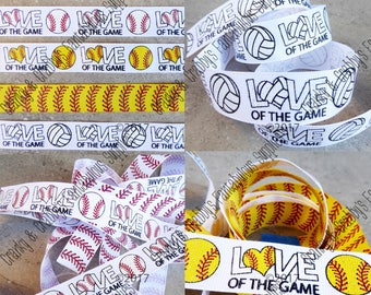 7/8" For the Love of Sports   - US Designer Printed Ribbon - 1yd - Volleyball, Softball, Baseball