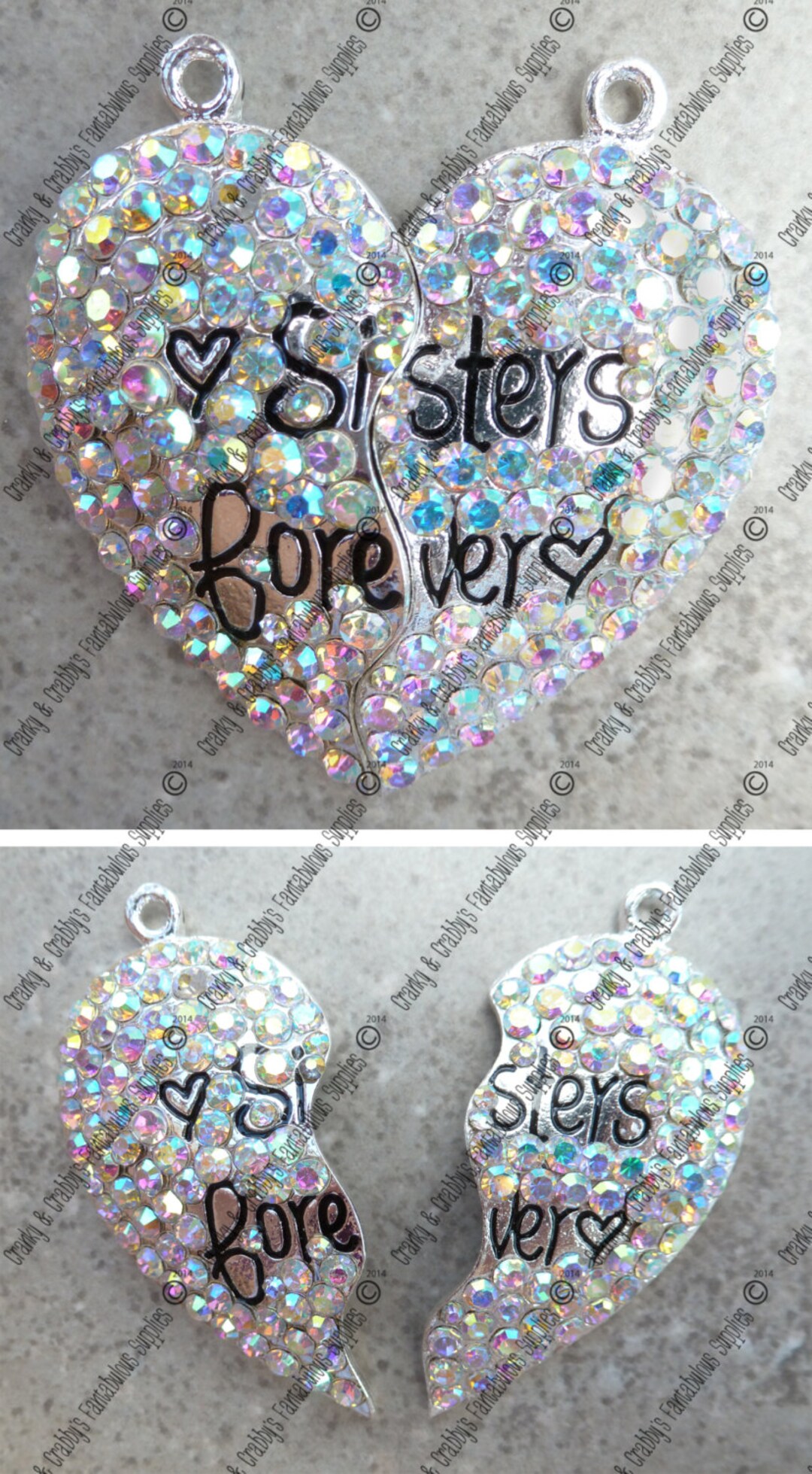V Set of 2 Matching Silver Iridescent Sisters Forever Pendant - 51mm X ...