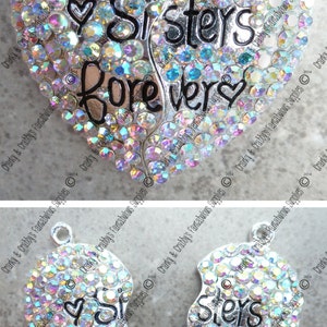 V Set of 2 Matching Silver Iridescent Sisters Forever Pendant - 51mm X ...