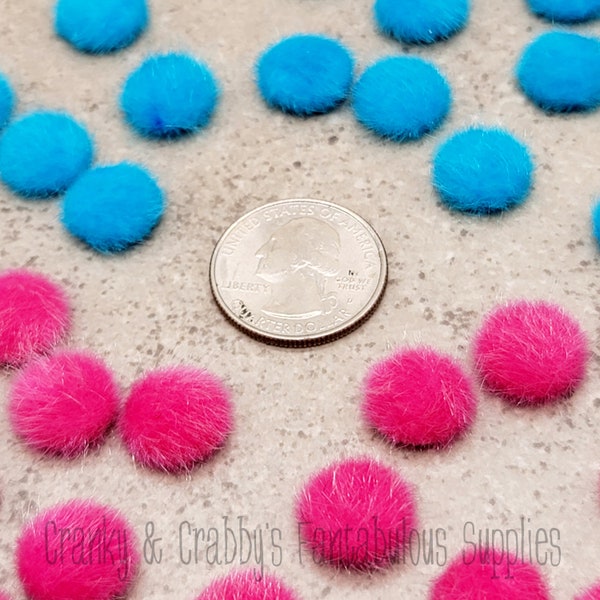 Faux Fur Cabochons - Flat Back - Set of 10 - Fuzzy - Hot Pink or Turquoise - 13mm diameter - Set of 10