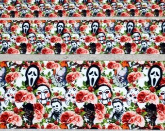 Horror Floral - Classic- Ruban imprimé US Designer - 1yd - 7/8 pouces ou 1,5 pouce ou 3 pouces - Face simple