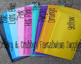 Pack of 10 - 6 x 9 Colored Bubble Envelopes - Padded Shipping Poly Mailers size 0 - 6 x 9 Usable Pink, Blue, Puple, Black, Teal, Yellow