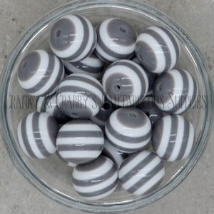 20mm Resin Gumball Stripe Beads  -  Chunky Necklaces - Set of 10 - Grey