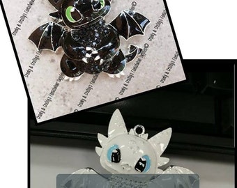 CUSTOM  Dragon  -Black or White -  Enameled & Rhinestone -  Chunky Necklaces - 50mm x 49mm Training Flying No Tooth