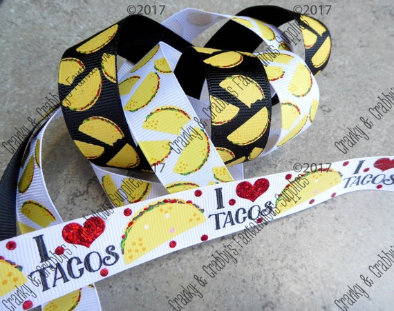 7/8" Feed Me Tacos Collection   - US Designer Printed Ribbon - 1yd - I love Tacos