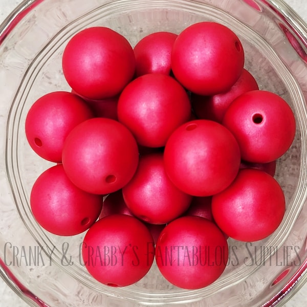 I 20mm Acrylic Matte Pearl Solid Bead RED - Bag of 10   -  Chunky Necklaces - 16 colors Available