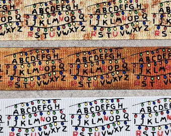 v Strange Letters - Screen Print - 1980's Retro - Single or Double Side Print - US Designer Printed Ribbon - 1yd - Width 7/8