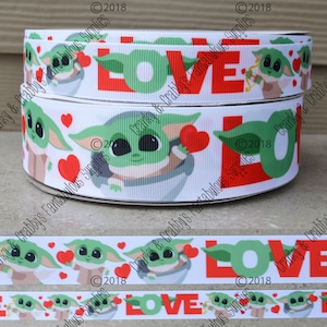 Ruban d'amour blanc Cupidon enfant 1,5 pouces - ruban imprimé de créateur américain - Space Wars - bébé extraterrestre - Saint-Valentin