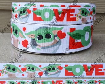 White Cupid Child Love Ribbon -    US Designer Printed Ribbon - Space Wars - Baby Alien - Valentine's Day