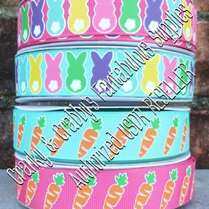 7/8" Hunting Carats  Bunny Butts and Carrots  - US Designer Printed Ribbon - 1yd  - Diamond - Bling -- ALSO in WHITE