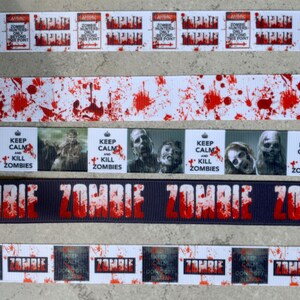 7/8&quot; Zombie Heatset Band - 5 Styles - US Designer Bedrucktes Band - Horror - 1 yd