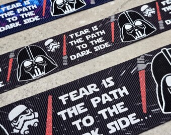 v Fear to the Dark Side - US Designer Bedrucktes Band - 1m - Space Inspiriertes Power Kollektion - Glow in the Dark and Glitter