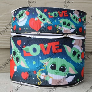 Ruban GALAXY Cupidon Child Love - Ruban imprimé de créateur américain - Space Wars - Baby Alien - Saint-Valentin - 3 tailles - 7/8 po, 1,5 po, 3 po